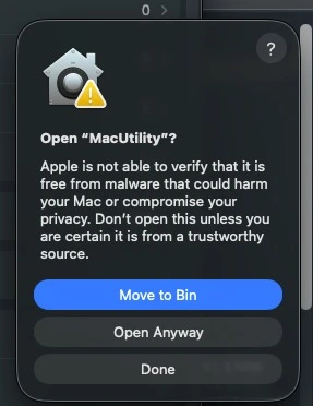 macOS Gatekeeper warning asking to open anyway